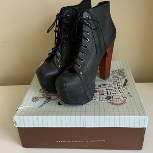 Jeffrey Campbell Lita Lace-up Platform Boot Black Distressed 9